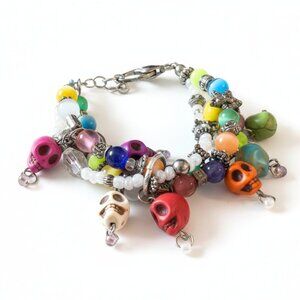 ✨ Colorful Multicolor Skull Charm Beaded Bracelet ✨